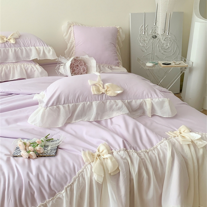 91家纺网 家纺一手货源 找家纺 吾欢心 2026新款A类甜心蝴蝶结夏被四件套 甜心蝴蝶结紫