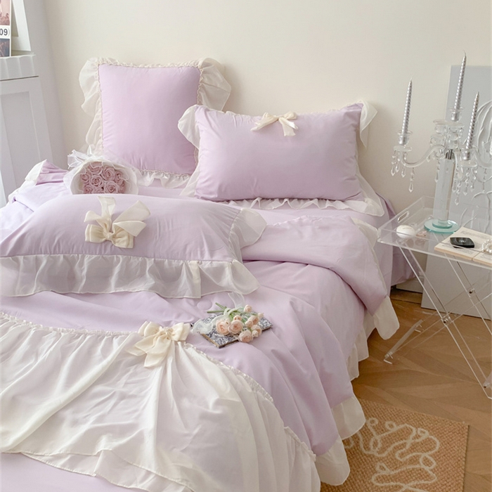 91家纺网 家纺一手货源 找家纺 吾欢心 2026新款A类甜心蝴蝶结夏被四件套 甜心蝴蝶结紫
