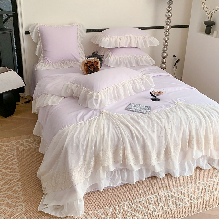 91家纺网 家纺一手货源 找家纺 吾欢心 2026新款A类法式花边爱丽莎夏被四件套 爱丽莎紫