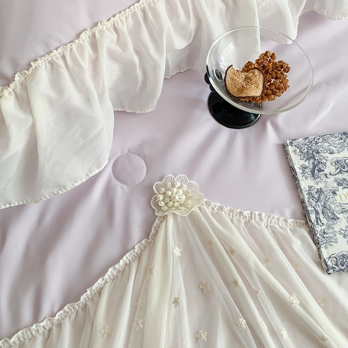 91家纺网 家纺一手货源 找家纺 吾欢心 2026新款A类法式花边爱丽莎夏被四件套 爱丽莎紫