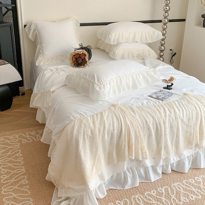 91家纺网 家纺一手货源 找家纺 吾欢心 2026新款A类法式花边爱丽莎夏被四件套 爱丽莎白