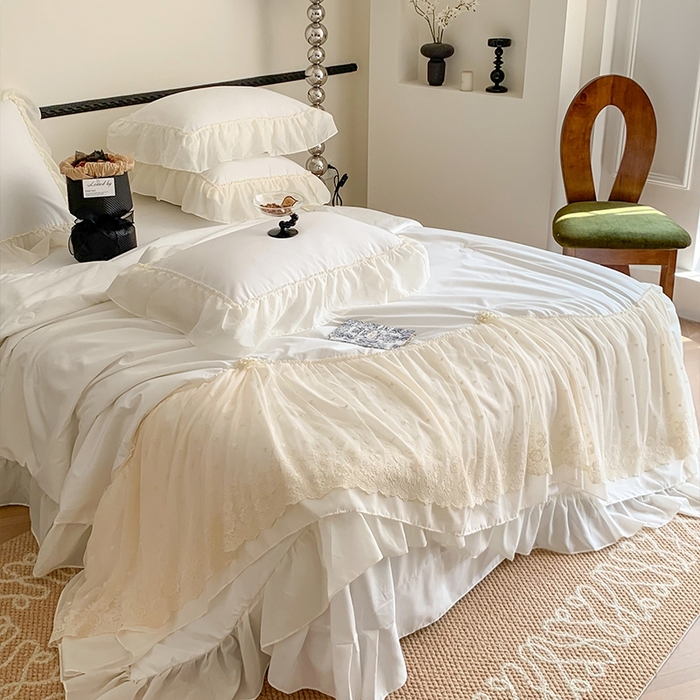 91家纺网 家纺一手货源 找家纺 吾欢心 2026新款A类法式花边爱丽莎夏被四件套 爱丽莎白