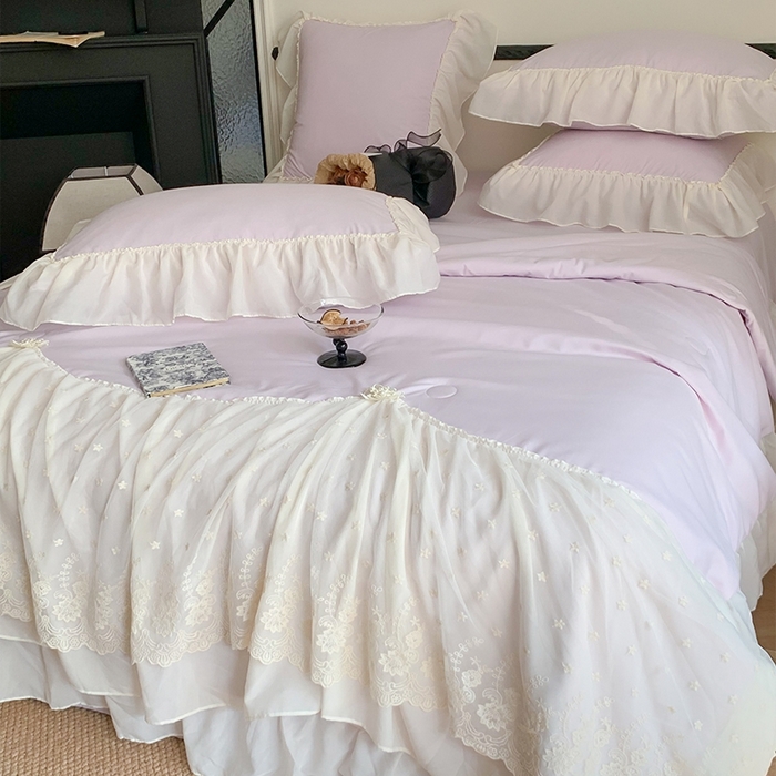 91家纺网 家纺一手货源 找家纺 吾欢心 2026新款A类法式花边爱丽莎夏被四件套 爱丽莎紫
