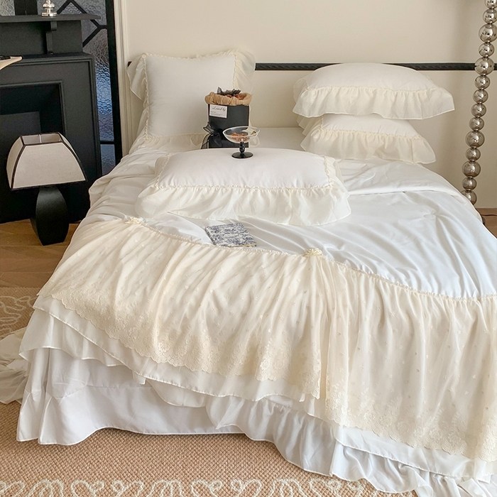 91家纺网 家纺一手货源 找家纺 吾欢心 2026新款A类法式花边爱丽莎夏被四件套 爱丽莎白