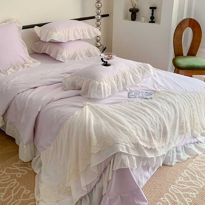 91家纺网 家纺一手货源 找家纺 吾欢心 2026新款A类法式花边爱丽莎夏被四件套 爱丽莎紫