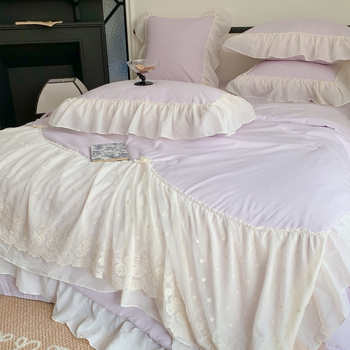 91家纺网 家纺一手货源 找家纺 吾欢心 2026新款A类法式花边爱丽莎夏被四件套 爱丽莎紫