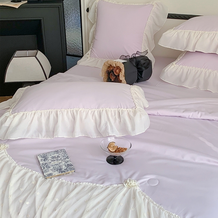 91家纺网 家纺一手货源 找家纺 吾欢心 2026新款A类法式花边爱丽莎夏被四件套 爱丽莎紫