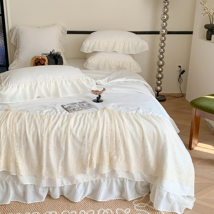 91家纺网 家纺一手货源 找家纺 吾欢心 2026新款A类法式花边爱丽莎夏被四件套 爱丽莎白