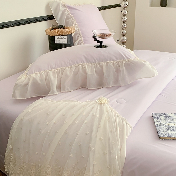 91家纺网 家纺一手货源 找家纺 吾欢心 2026新款A类法式花边爱丽莎夏被四件套 爱丽莎紫