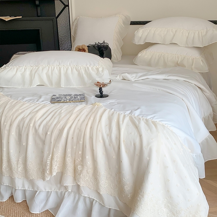 91家纺网 家纺一手货源 找家纺 吾欢心 2026新款A类法式花边爱丽莎夏被四件套 爱丽莎白