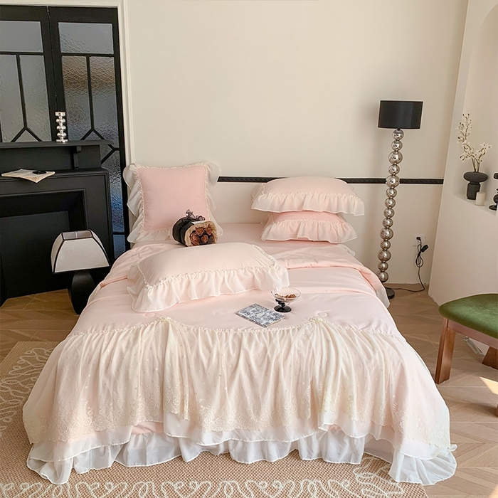吾欢心 2026新款A类法式花边爱丽莎夏被四件套 爱丽莎粉