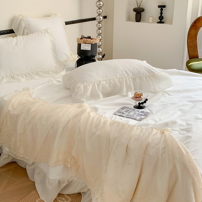 91家纺网 家纺一手货源 找家纺 吾欢心 2026新款A类法式花边爱丽莎夏被四件套 爱丽莎白