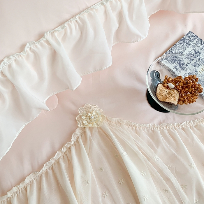 91家纺网 家纺一手货源 找家纺 吾欢心 2026新款A类法式花边爱丽莎夏被四件套 爱丽莎粉