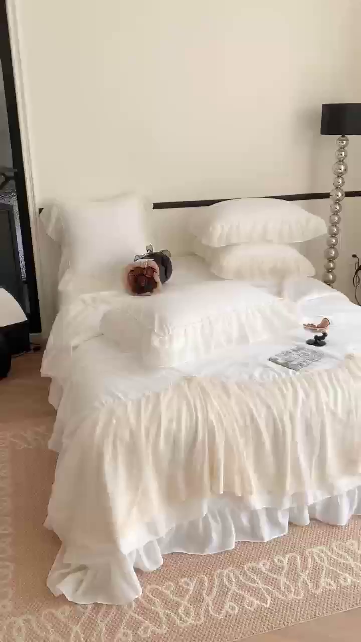 91家纺网 家纺一手货源 找家纺 吾欢心 2026新款A类法式花边爱丽莎夏被四件套 爱丽莎黄