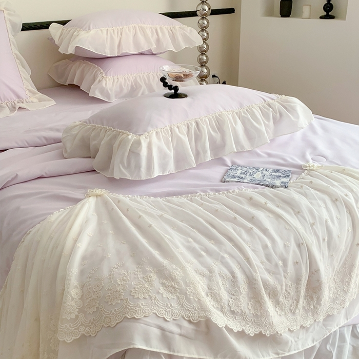 91家纺网 家纺一手货源 找家纺 吾欢心 2026新款A类法式花边爱丽莎夏被四件套 爱丽莎紫