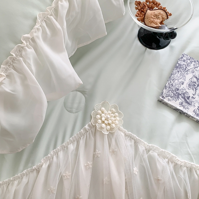 91家纺网 家纺一手货源 找家纺 吾欢心 2026新款A类法式花边爱丽莎夏被四件套 爱丽莎绿