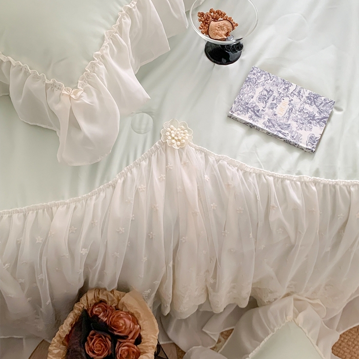 91家纺网 家纺一手货源 找家纺 吾欢心 2026新款A类法式花边爱丽莎夏被四件套 爱丽莎绿