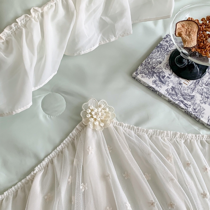 91家纺网 家纺一手货源 找家纺 吾欢心 2026新款A类法式花边爱丽莎夏被四件套 爱丽莎绿