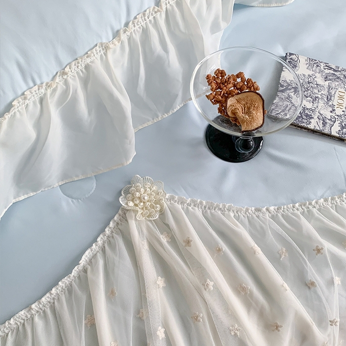 91家纺网 家纺一手货源 找家纺 吾欢心 2026新款A类法式花边爱丽莎夏被四件套 爱丽莎蓝