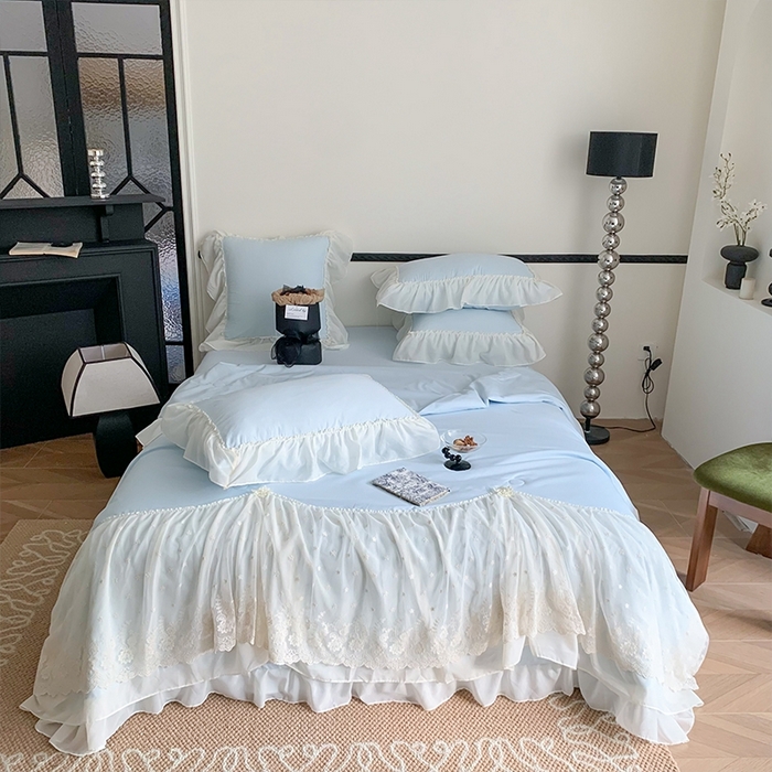 吾欢心 2026新款A类法式花边爱丽莎夏被四件套 爱丽莎蓝