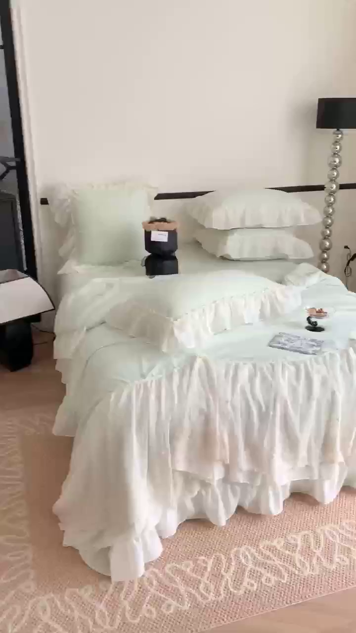 91家纺网 家纺一手货源 找家纺 吾欢心 2026新款A类法式花边爱丽莎夏被四件套 爱丽莎绿