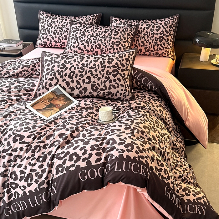 摩卡（乐趣） 2026新款豹纹水洗真丝款四件套 豹纹-粉