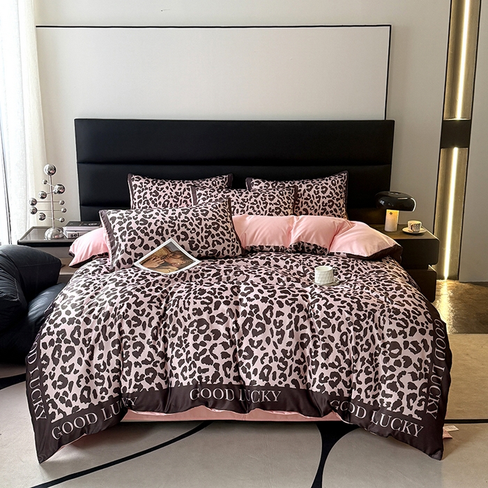 91家纺网 家纺一手货源 找家纺 摩卡（乐趣） 2026新款豹纹水洗真丝款四件套 豹纹-粉