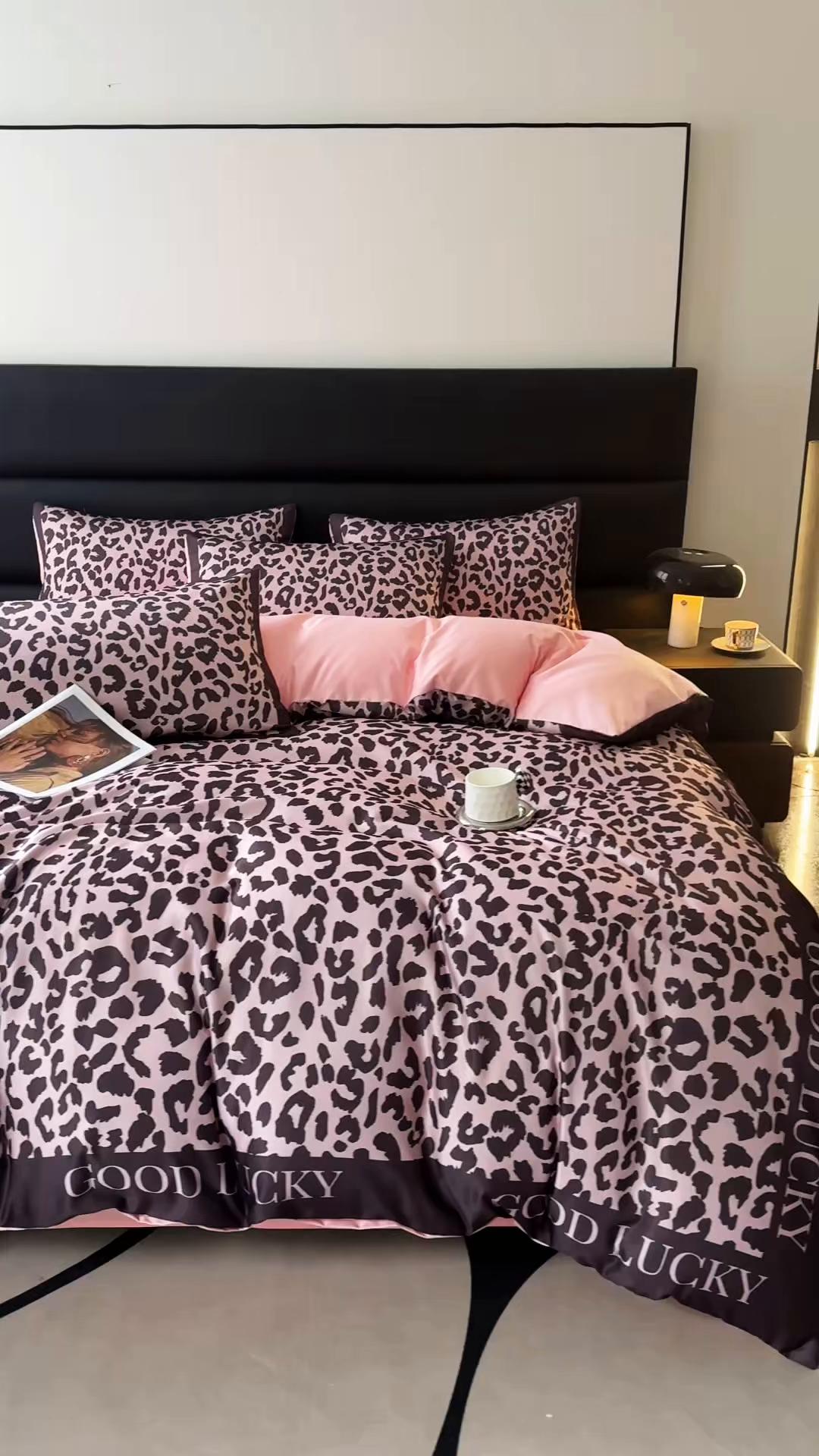 91家纺网 家纺一手货源 找家纺 摩卡（乐趣） 2026新款豹纹水洗真丝款四件套 豹纹-粉