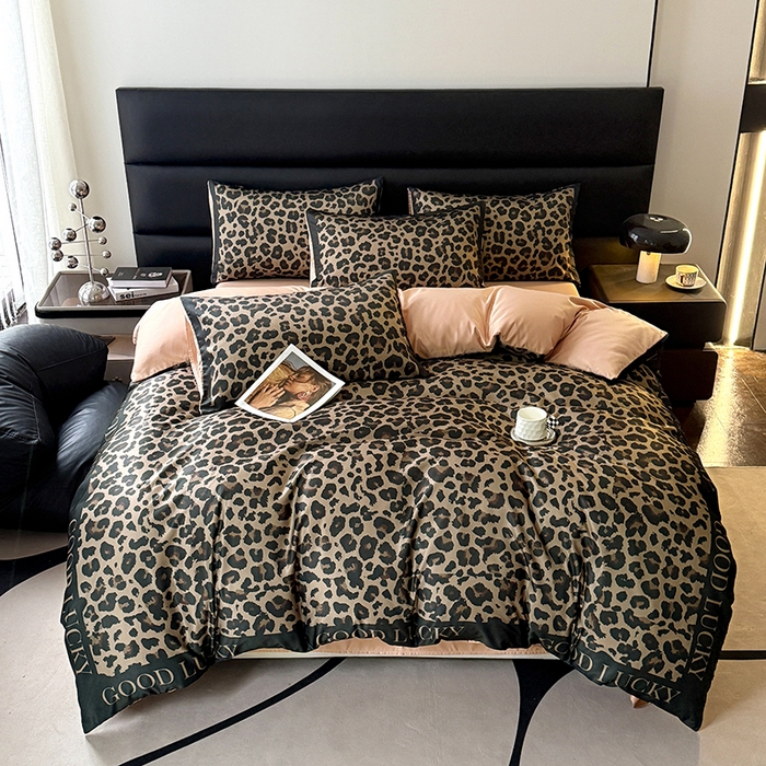 91家纺网 家纺一手货源 找家纺 摩卡（乐趣） 2026新款豹纹水洗真丝款四件套 豹纹-咖