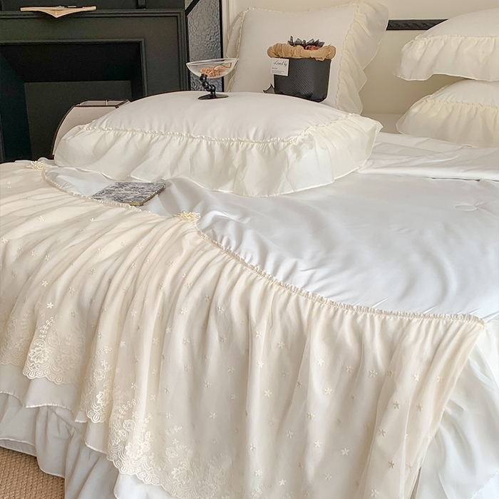 91家纺网 家纺一手货源 找家纺 吾欢心 2026新款A类法式花边爱丽莎夏被四件套 爱丽莎白