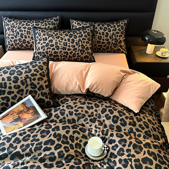 91家纺网 家纺一手货源 找家纺 摩卡（乐趣） 2026新款豹纹水洗真丝款四件套 豹纹-咖