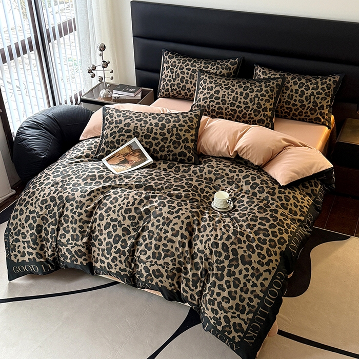 91家纺网 家纺一手货源 找家纺 摩卡（乐趣） 2026新款豹纹水洗真丝款四件套 豹纹-咖