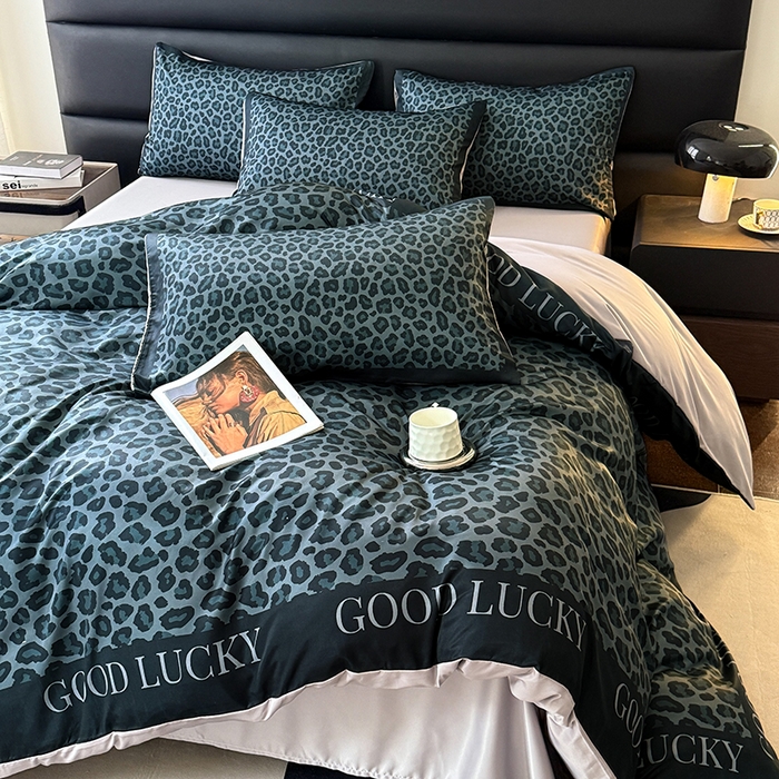 摩卡（乐趣） 2026新款豹纹水洗真丝款四件套 豹纹-绿