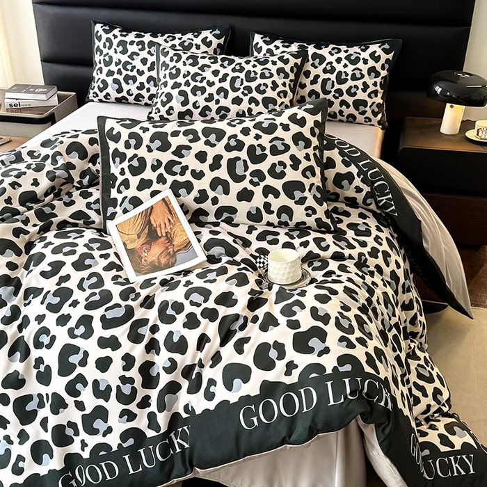 摩卡（乐趣） 2026新款豹纹水洗真丝款四件套 豹纹-米