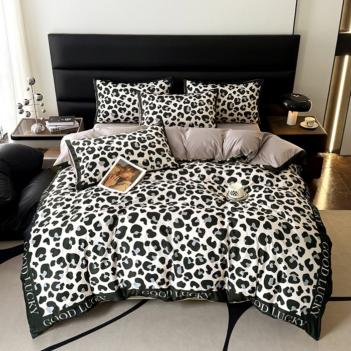 91家纺网 家纺一手货源 找家纺 摩卡（乐趣） 2026新款豹纹水洗真丝款四件套 豹纹-米