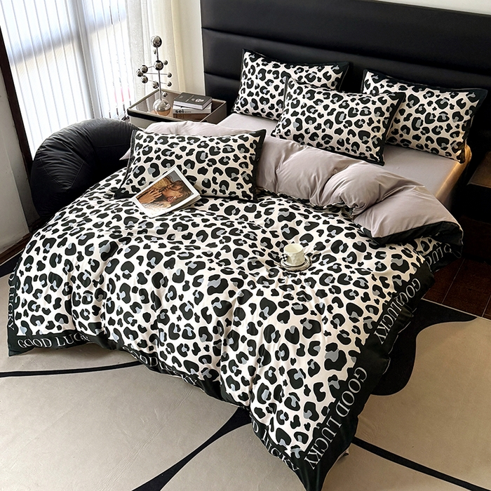 91家纺网 家纺一手货源 找家纺 摩卡（乐趣） 2026新款豹纹水洗真丝款四件套 豹纹-米