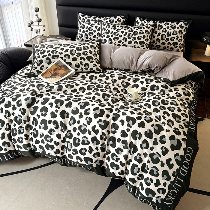 91家纺网 家纺一手货源 找家纺 摩卡（乐趣） 2026新款豹纹水洗真丝款四件套 豹纹-米