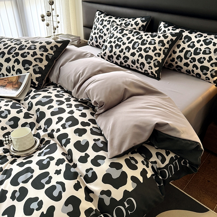 91家纺网 家纺一手货源 找家纺 摩卡（乐趣） 2026新款豹纹水洗真丝款四件套 豹纹-米