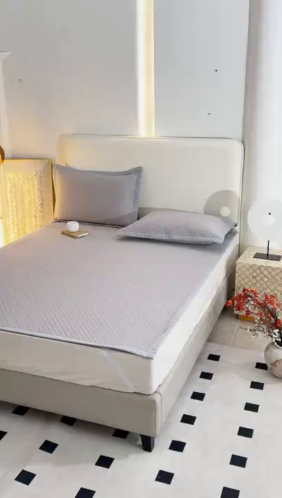 91家纺网 家纺一手货源 找家纺 凌云家纺 2026新款宽边锦纶凉感冰丝席三件套冰格空气席单凉席 冰格空气席-浅灰