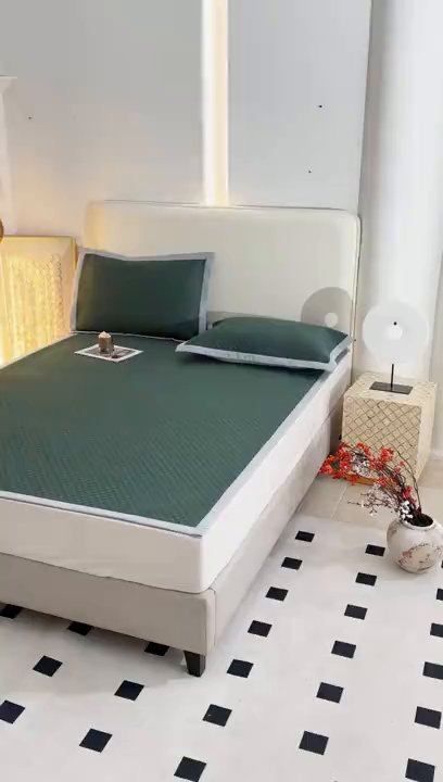 91家纺网 家纺一手货源 找家纺 凌云家纺 2026新款宽边锦纶凉感冰丝席三件套冰格空气席单凉席 冰格空气席-墨绿