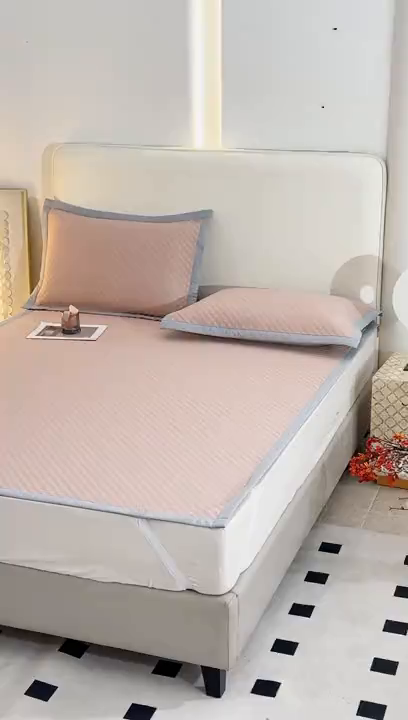 91家纺网 家纺一手货源 找家纺 凌云家纺 2026新款宽边锦纶凉感冰丝席三件套冰格空气席单凉席 冰格空气席-裸粉