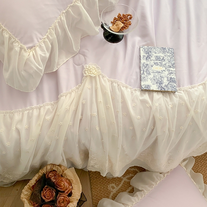 91家纺网 家纺一手货源 找家纺 吾欢心 2026新款A类法式花边爱丽莎夏被四件套 爱丽莎紫