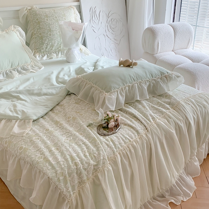 91家纺网 家纺一手货源 找家纺 吾欢心 2026新款A类赫琳娜夏被四件套 赫琳娜绿