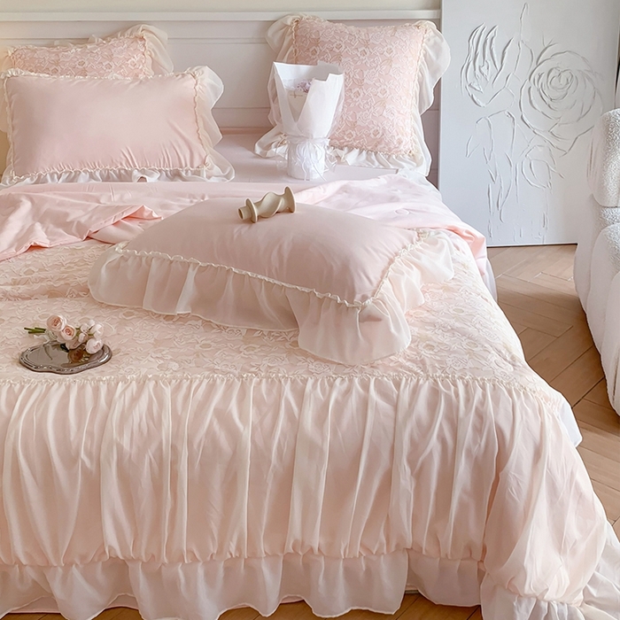 91家纺网 家纺一手货源 找家纺 吾欢心 2026新款A类赫琳娜夏被四件套 赫琳娜粉