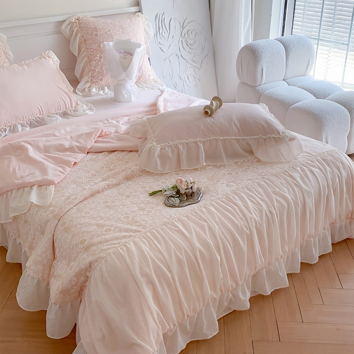 91家纺网 家纺一手货源 找家纺 吾欢心 2026新款A类赫琳娜夏被四件套 赫琳娜粉