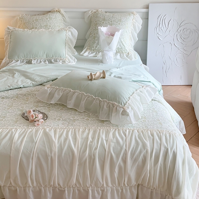 91家纺网 家纺一手货源 找家纺 吾欢心 2026新款A类赫琳娜夏被四件套 赫琳娜绿