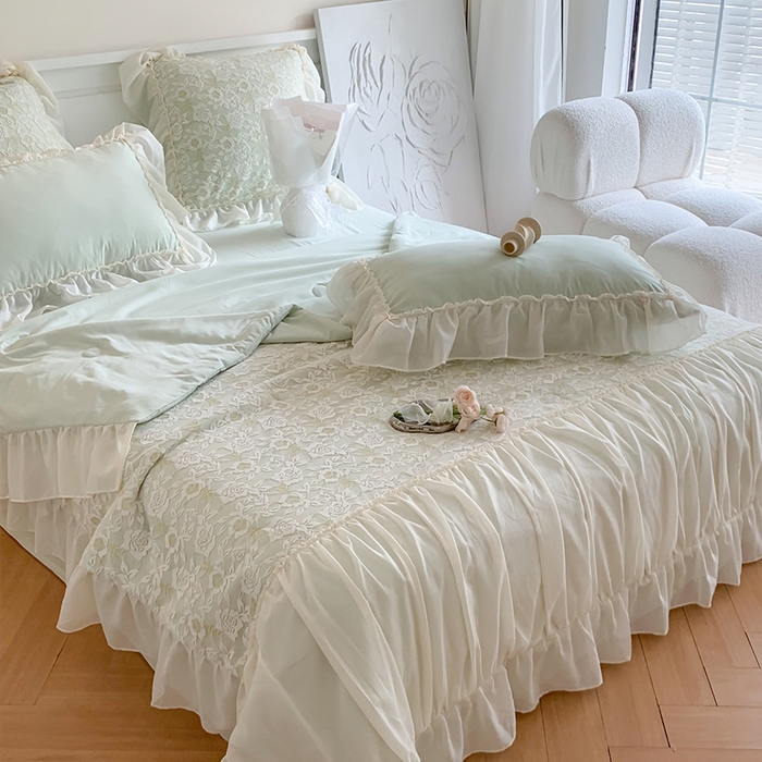 91家纺网 家纺一手货源 找家纺 吾欢心 2026新款A类赫琳娜夏被四件套 赫琳娜绿