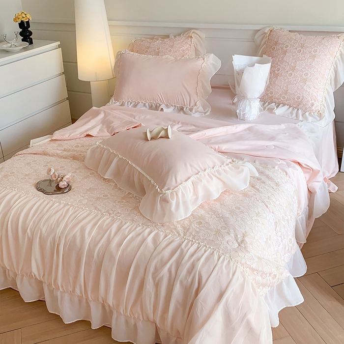 91家纺网 家纺一手货源 找家纺 吾欢心 2026新款A类赫琳娜夏被四件套 赫琳娜粉