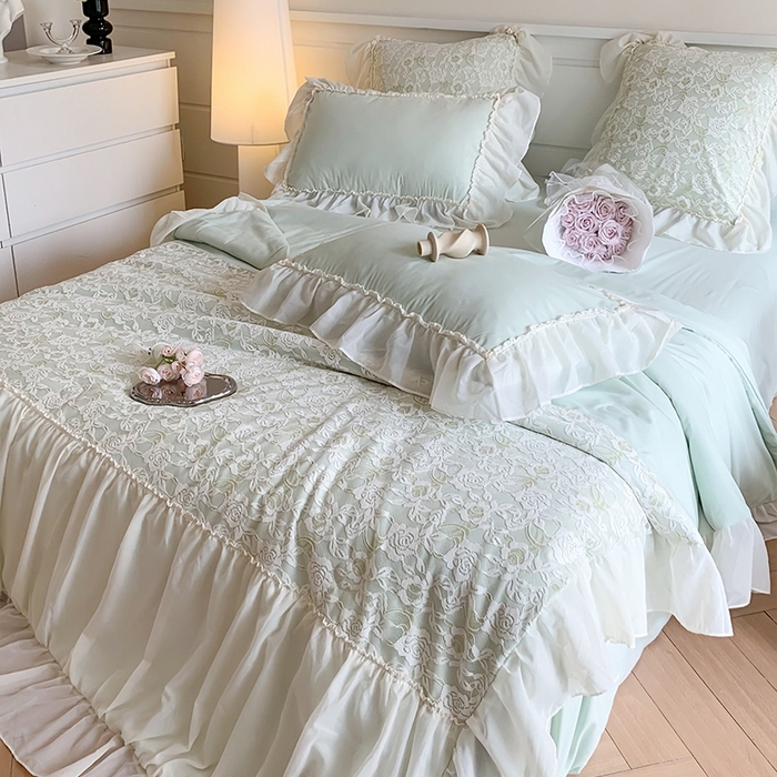 91家纺网 家纺一手货源 找家纺 吾欢心 2026新款A类赫琳娜夏被四件套 赫琳娜绿