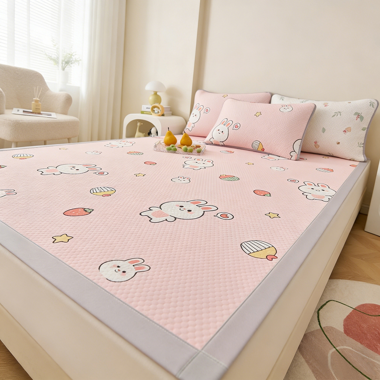 91家纺网 家纺一手货源 找家纺 （总）奇丝雅 2026新款A类印花冰豆豆凉席三明治透气网冰丝凉席家用双人冰丝席床单可机洗大床图